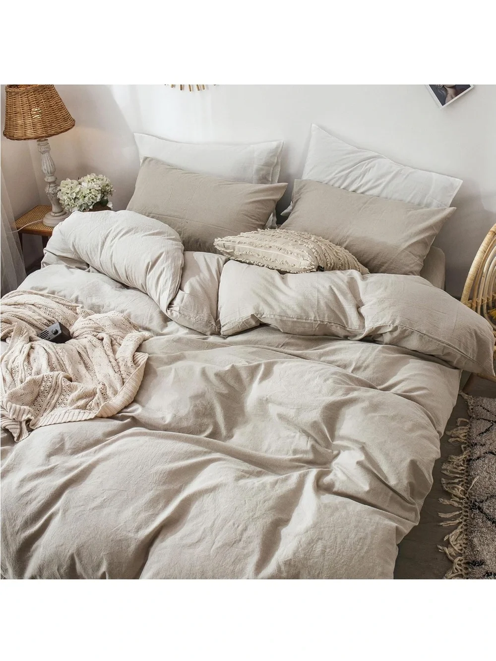NEW MooMee Bedding Duvet Cover Set 100% Cotton Linen Like Texture. Tannish Grey